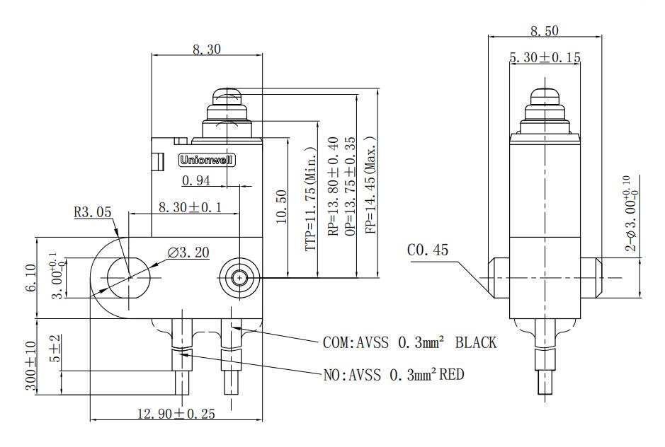 subminiature micro switch drawing